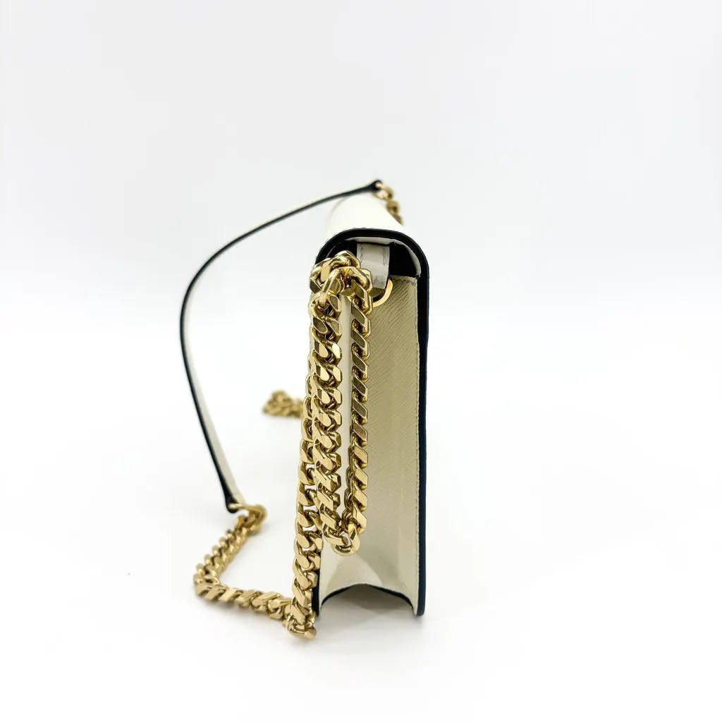 Prada Saffiano Envelope Chain Shoulder Bag White Gold Leather Good - Model View