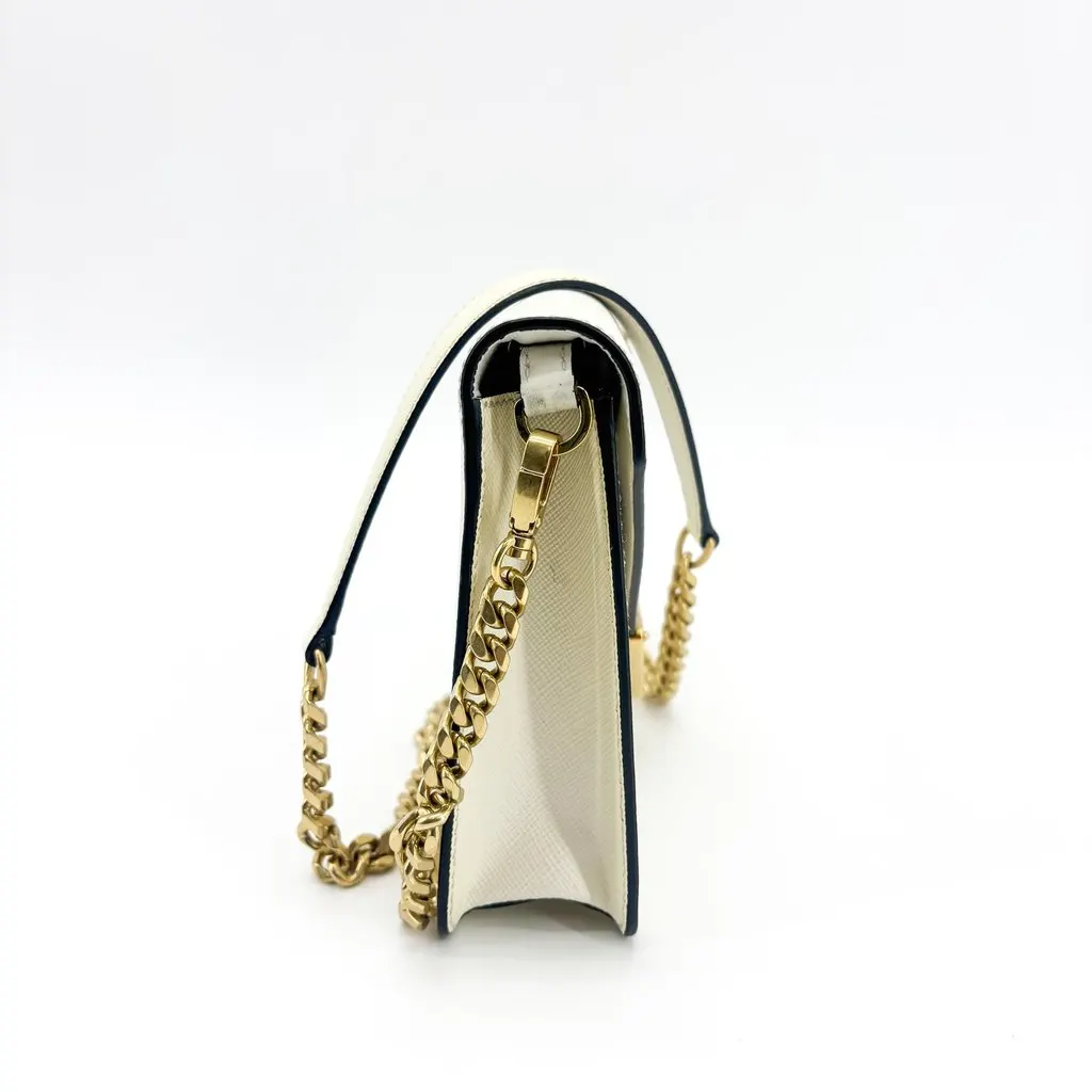 Prada Saffiano Envelope Chain Shoulder Bag White Gold Leather Good - Box View