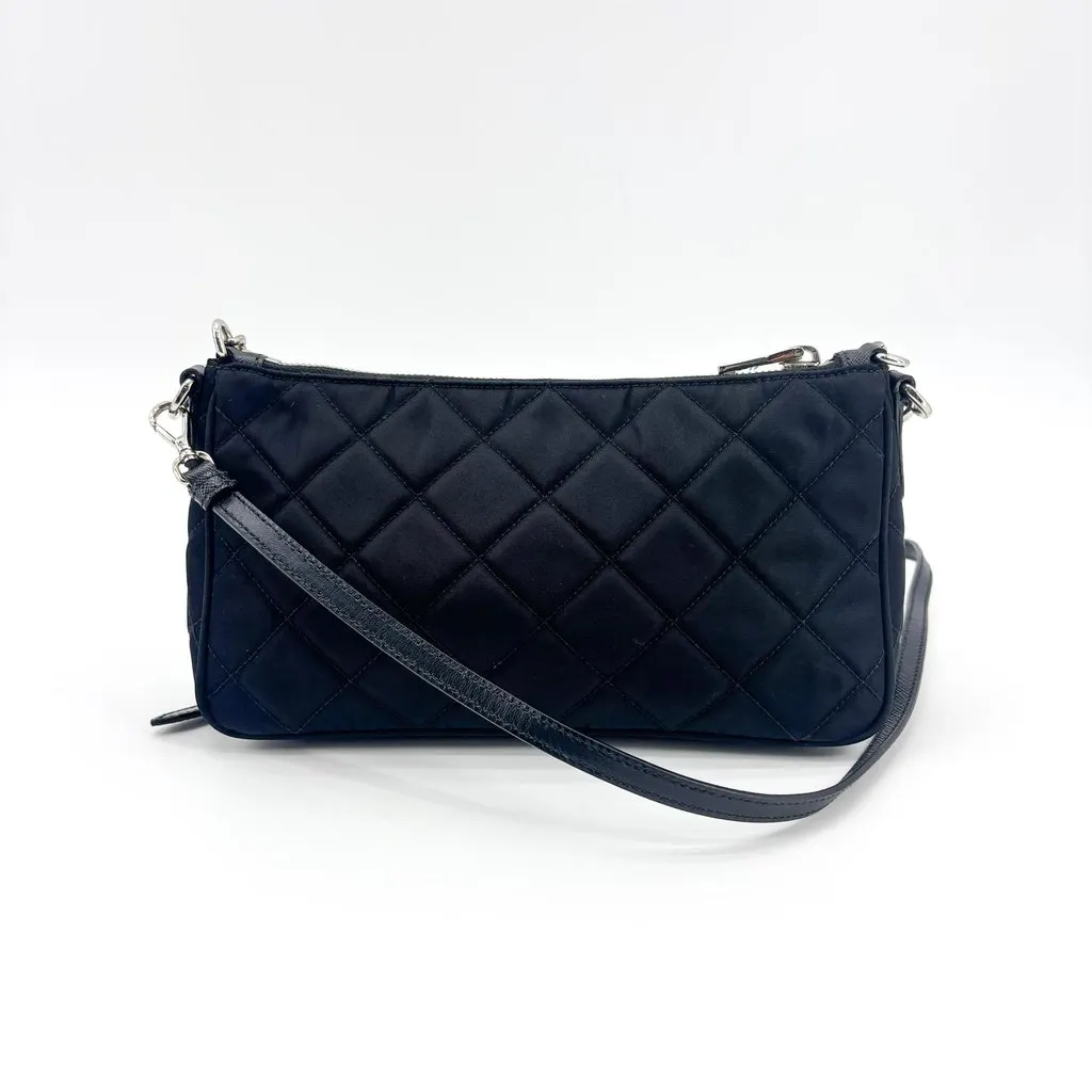 Prada Quilted Nylon Chain Shoulder Bag Black Black Polyamide Good - Back View
