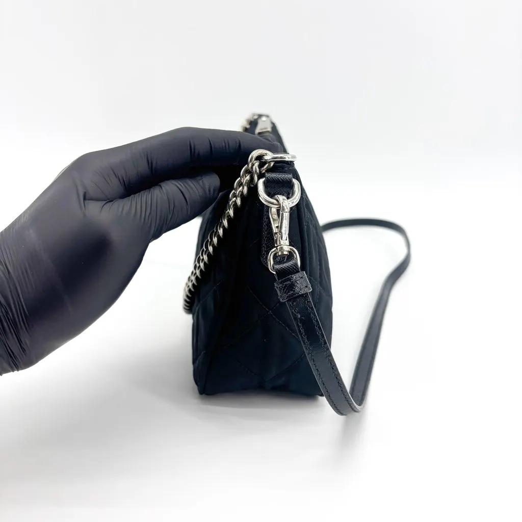 Prada Quilted Nylon Chain Shoulder Bag Black Black Polyamide Good - Inside View