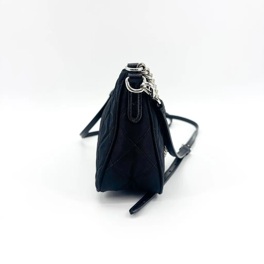 Prada Quilted Nylon Chain Shoulder Bag Black Black Polyamide Good - Model View