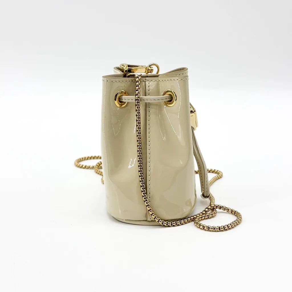 Prada Patent Leather Micro Bucket Bag Beige Gold Hardware Beige Leather Very good - Box View
