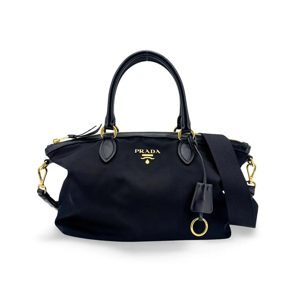 Prada Pocono Nylon Saffiano 2WAY Tote Bag Black Black Polyamide Good - Front View
