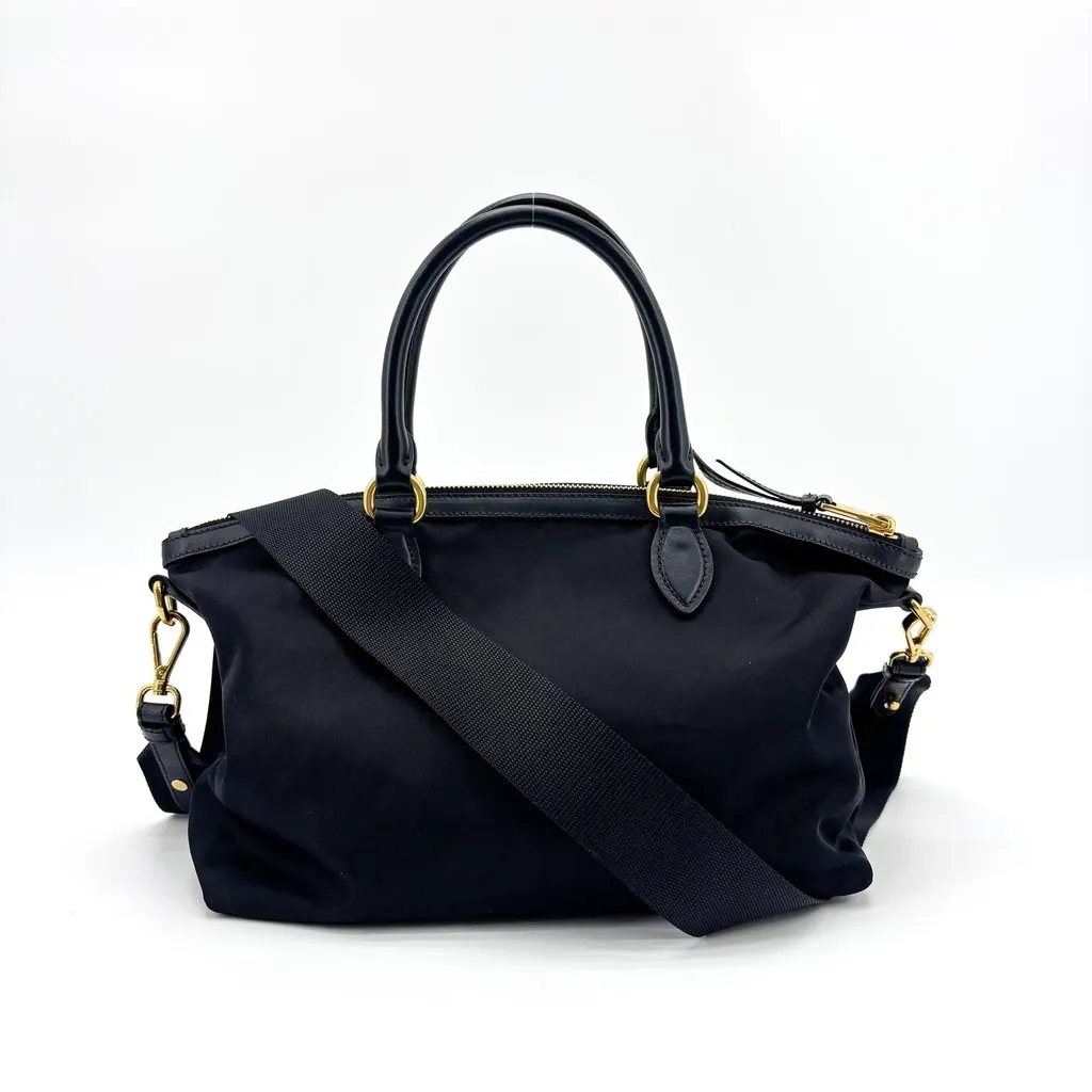 Prada Pocono Nylon Saffiano 2WAY Tote Bag Black Black Polyamide Good - Back View