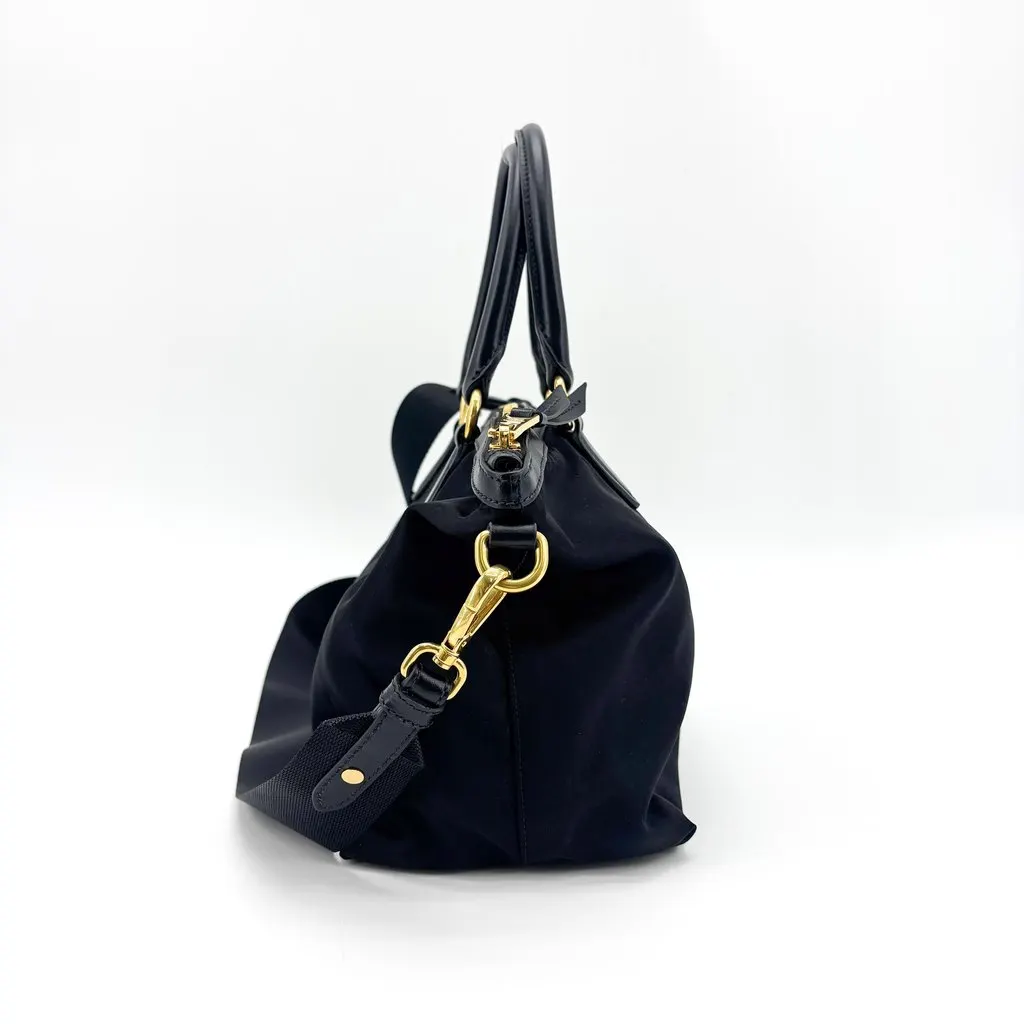Prada Pocono Nylon Saffiano 2WAY Tote Bag Black Black Polyamide Good - Model View