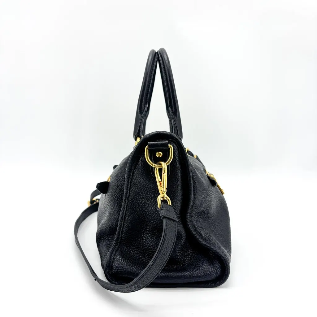 Prada Vitello Phenix 2-Way Tote Bag Black Black Leather Good - Inside View