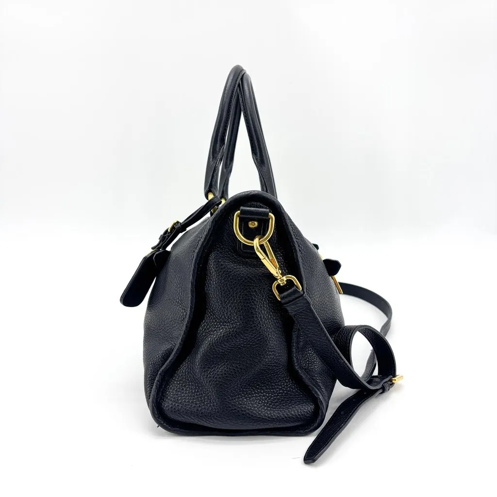 Prada Vitello Phenix 2-Way Tote Bag Black Black Leather Good - Model View