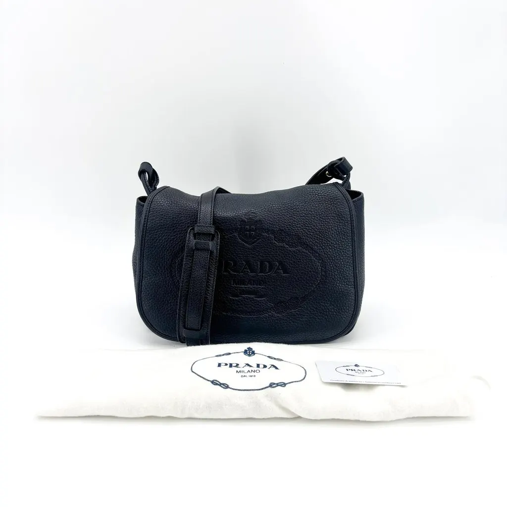 Prada Vitello Phenix Flap Shoulder Bag Black Black Leather Good - Back View