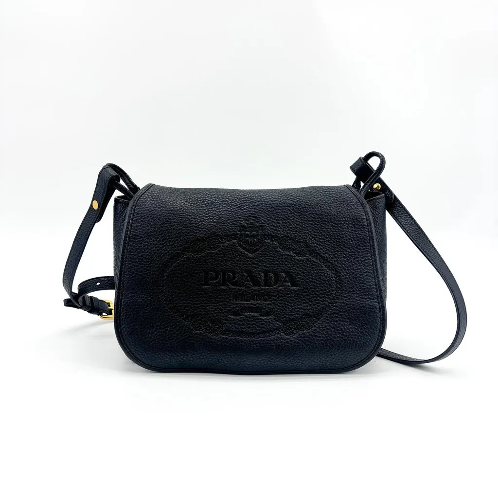 Prada Vitello Phenix Flap Shoulder Bag Black Black Leather Good - Inside View