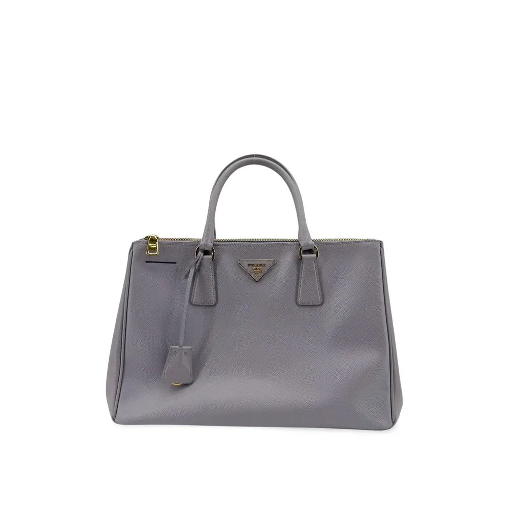 Prada Galleria Saffiano Leather Medium Bag Grey MultiColor Leather Good - Front View