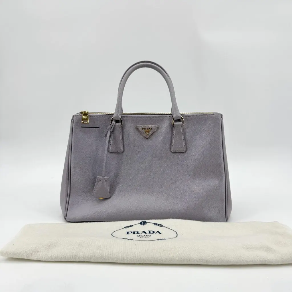 Prada Galleria Saffiano Leather Medium Bag Grey MultiColor Leather Good - Back View