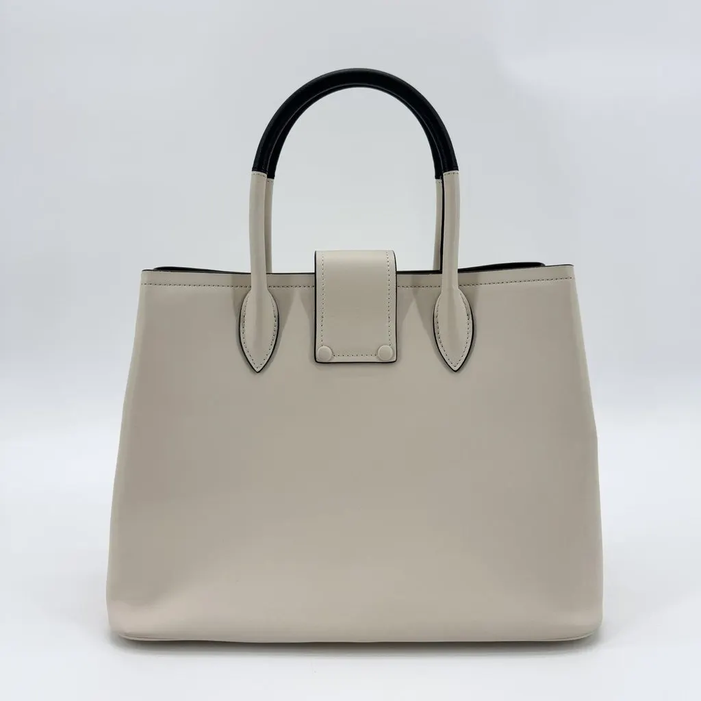 Prada Grace Calf Leather Tote Bag Ivory Black Black Leather Very good - Inside View