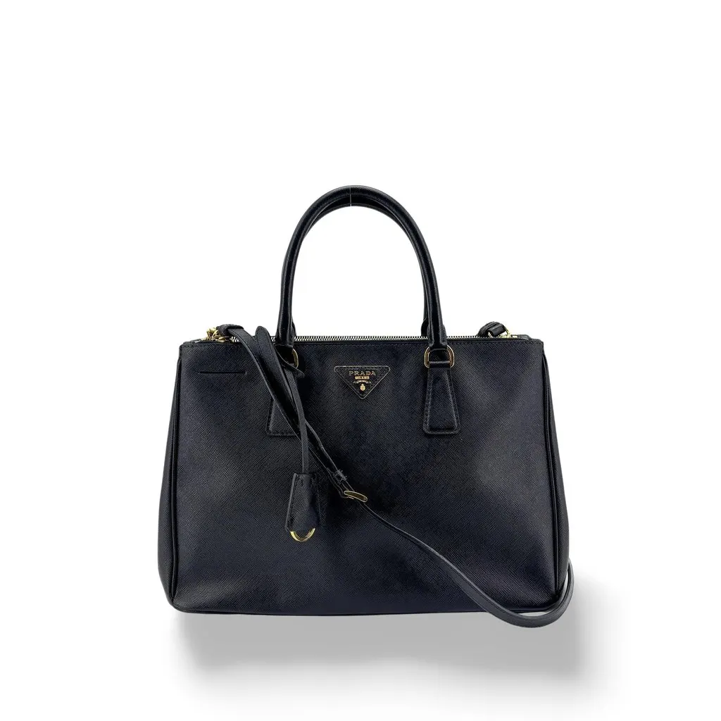 Prada Saffiano Leather Galleria Bag Medium Black Black Leather Very good - Front View