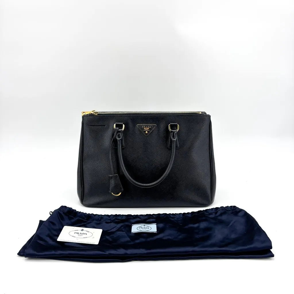 Prada Saffiano Leather Galleria Bag Medium Black Black Leather Very good - Back View