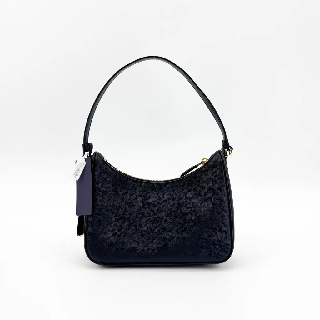 Prada Saffiano Leather Shoulder Bag Black Gold Hardware Black Leather Good - Inside View