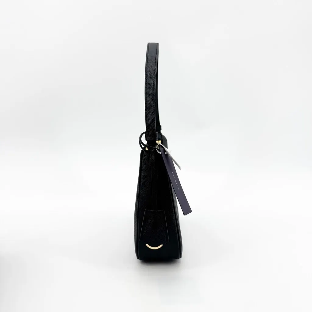 Prada Saffiano Leather Shoulder Bag Black Gold Hardware Black Leather Good - Model View