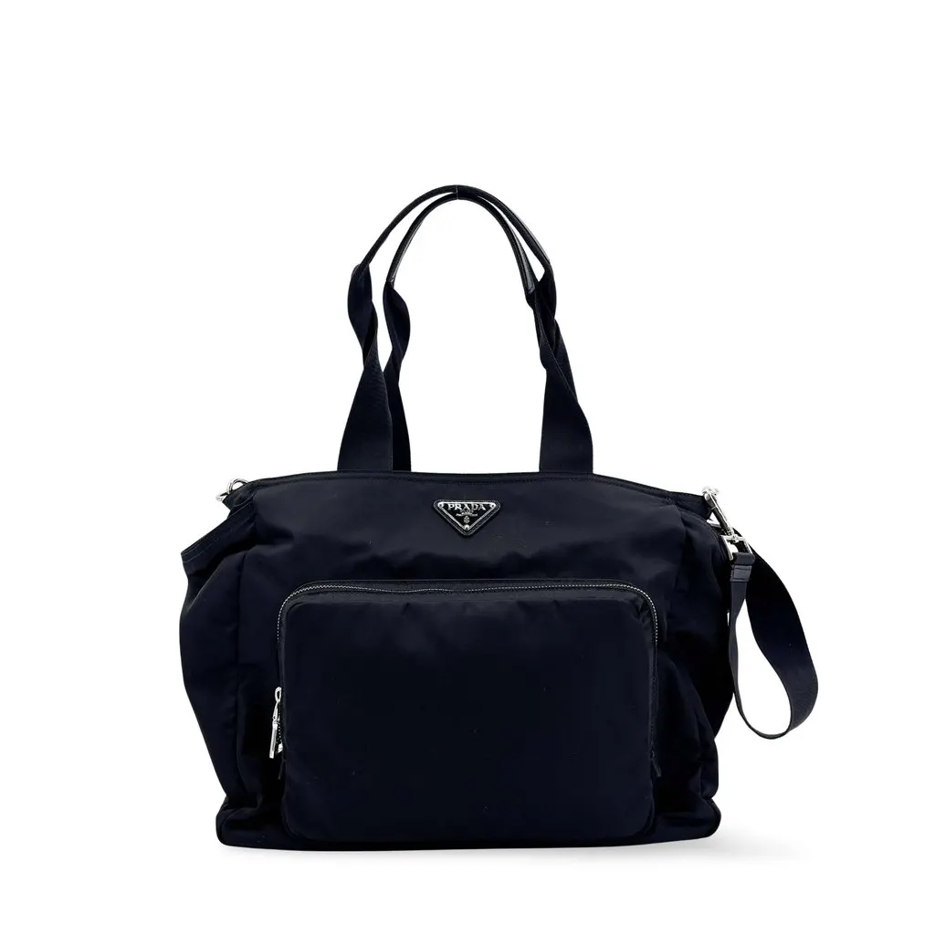 Prada Tessuto Nylon Tote Shoulder Bag Black Black Polyamide Good - Front View