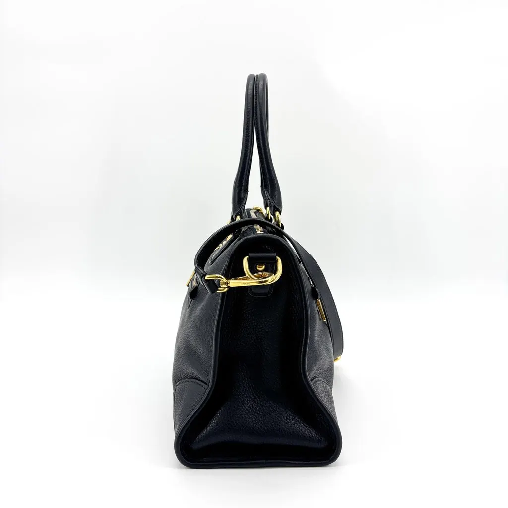 Prada Vitello Phenix 2-Way Tote Bag Black Black Leather Good - Inside View