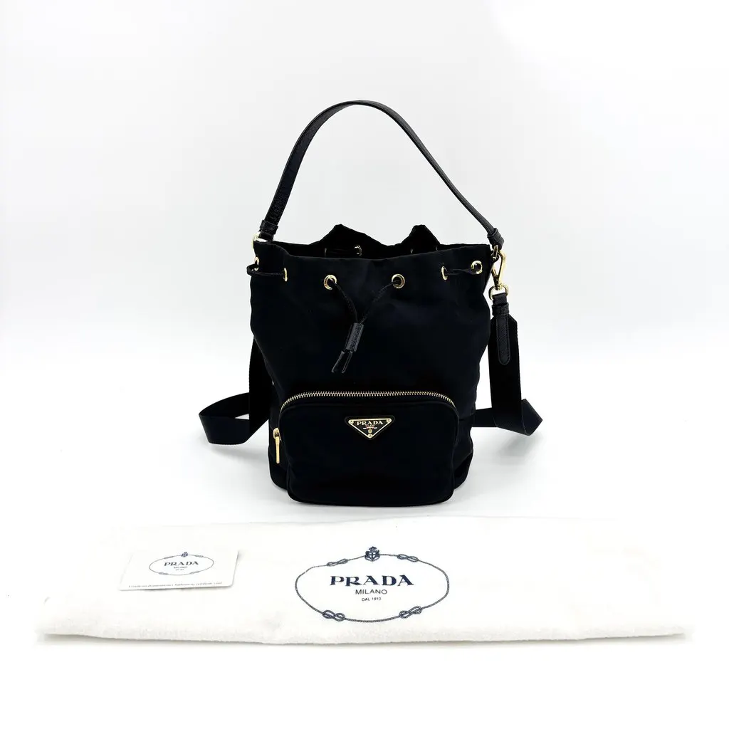 Prada Re-Nylon Duet Bucket Bag Black Black Polyamide Good - Back View