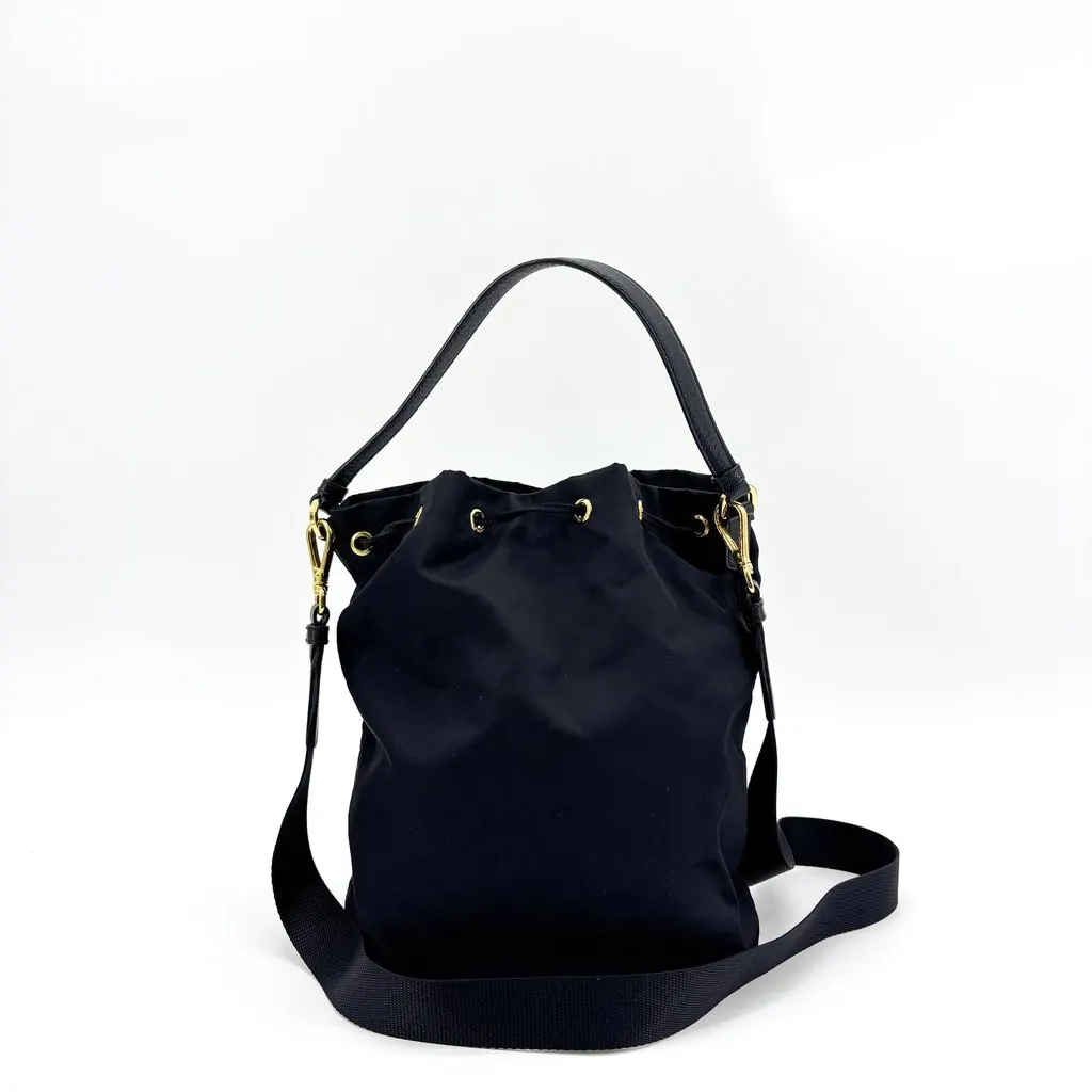 Prada Re-Nylon Duet Bucket Bag Black Black Polyamide Good - Inside View