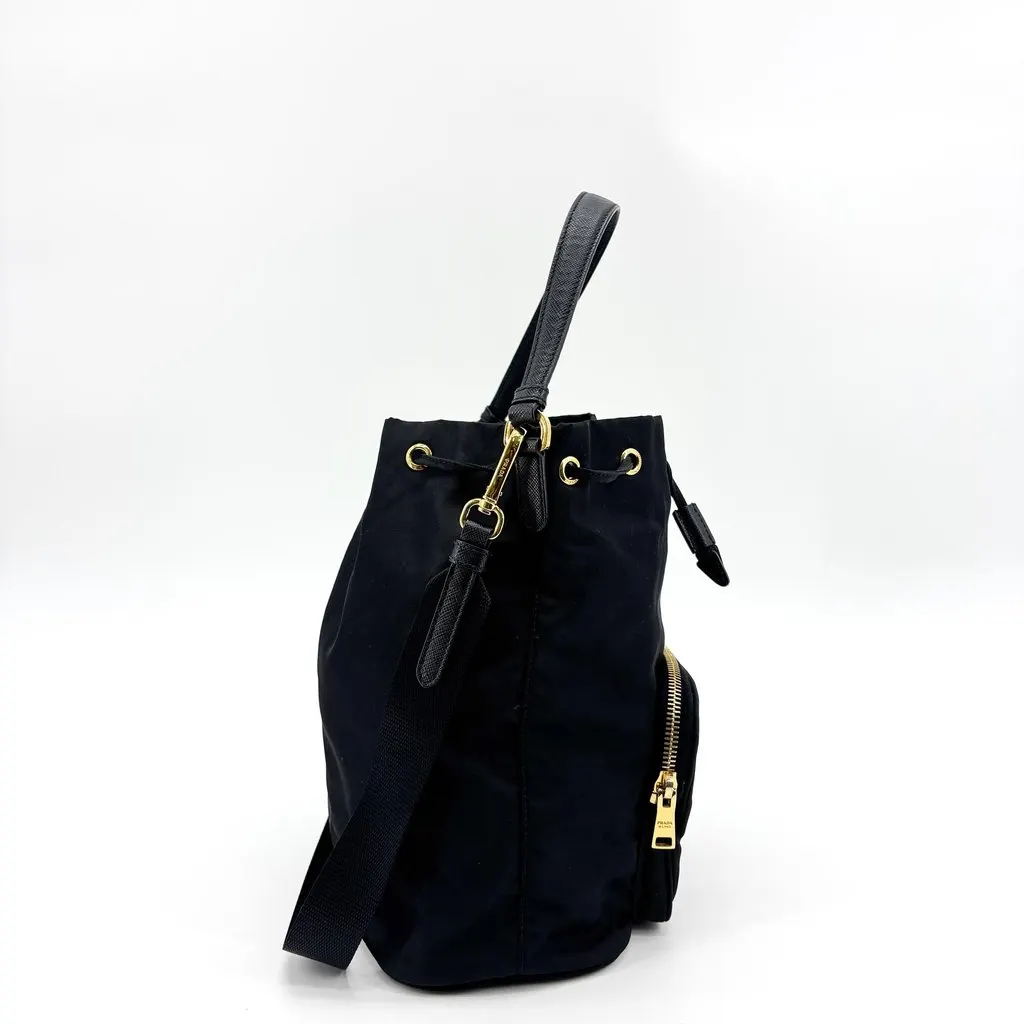 Prada Re-Nylon Duet Bucket Bag Black Black Polyamide Good - Box View