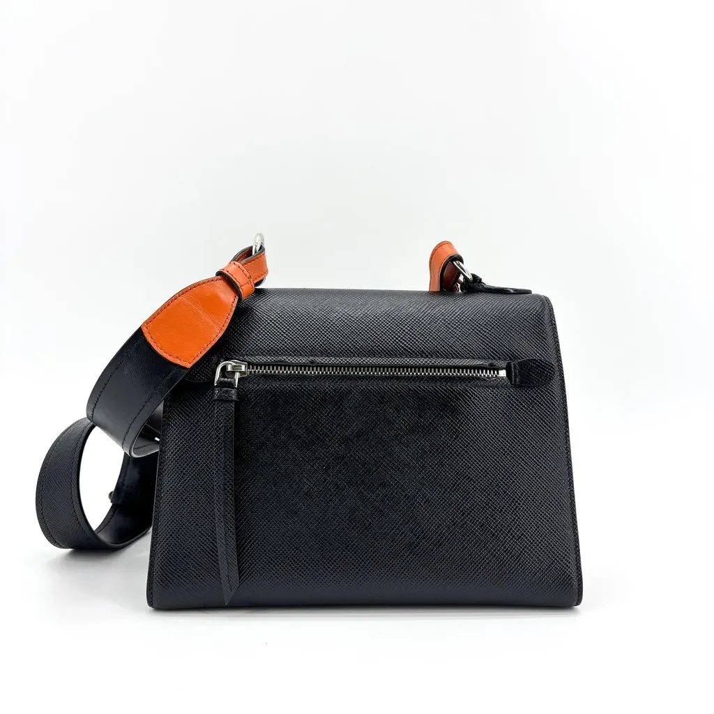Prada Monochrome Saffiano Leather Top Handle 2Way Bag Navy Orange Navy Leather Very good - Back View