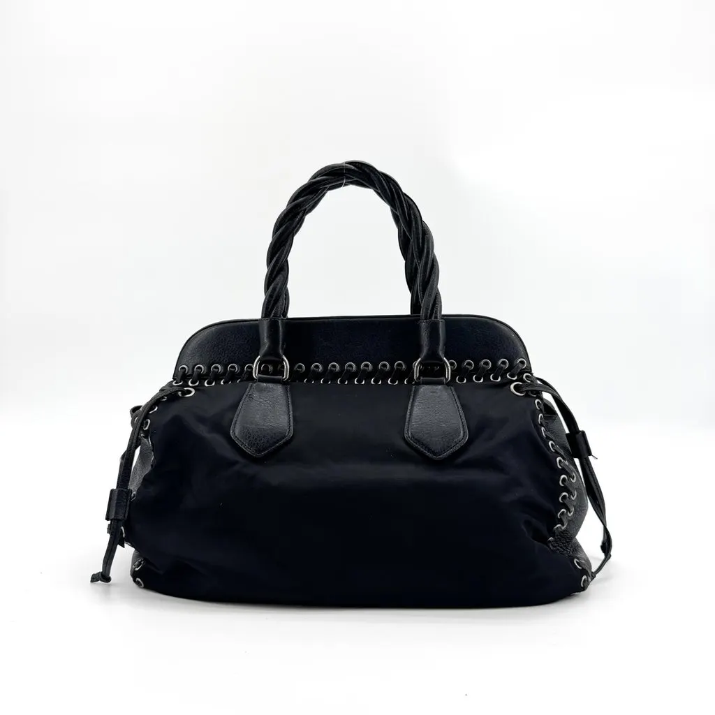 Prada Tessuto Nylon Eyelet Lace-Up Tote Bag Black Black Polyamide Very good - Back View