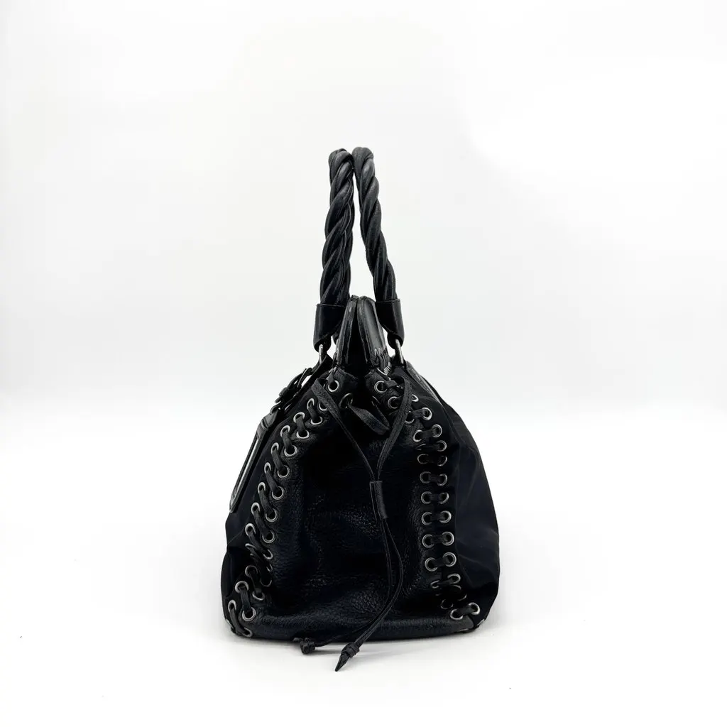 Prada Tessuto Nylon Eyelet Lace-Up Tote Bag Black Black Polyamide Very good - Inside View