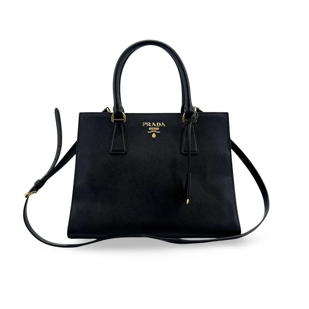 Prada Galleria Saffiano Leather Medium Bag Black Black Leather Very good - Front View