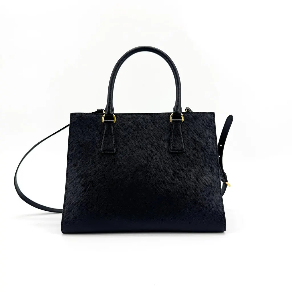 Prada Galleria Saffiano Leather Medium Bag Black Black Leather Very good - Back View