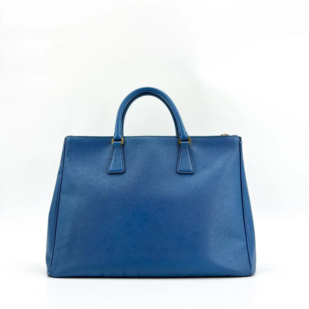Prada Saffiano Galleria Large Double Zip Tote Bag Blue Gold Hardware Blue Leather Good - Inside View