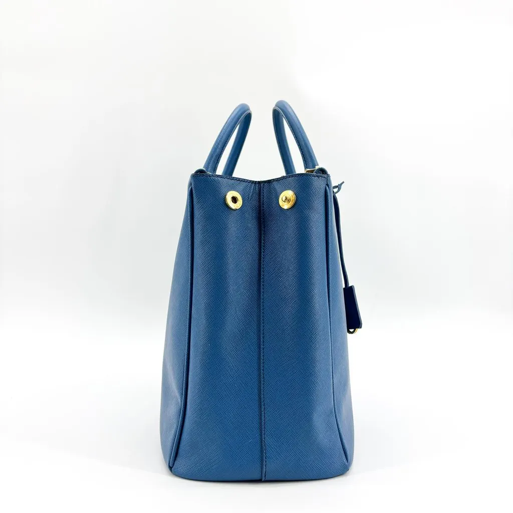 Prada Saffiano Galleria Large Double Zip Tote Bag Blue Gold Hardware Blue Leather Good - Box View