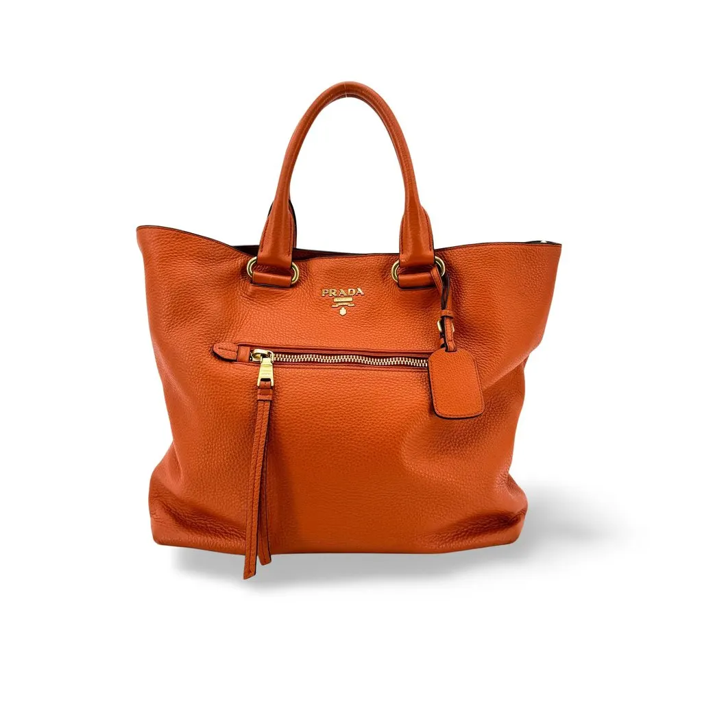 Prada Vitello Phenix Tote Bag Orange Orange Leather Very good - Front View