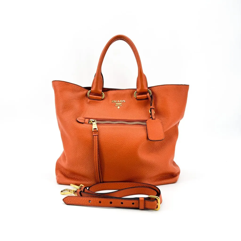 Prada Vitello Phenix Tote Bag Orange Orange Leather Very good - Back View