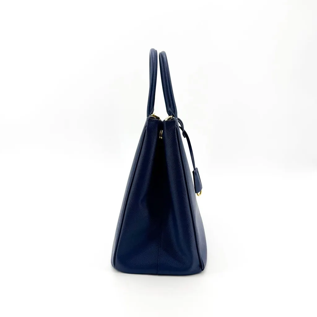 Prada Saffiano Lux Double Zip Tote Bag Navy Medium Blue Leather Very good - Box View