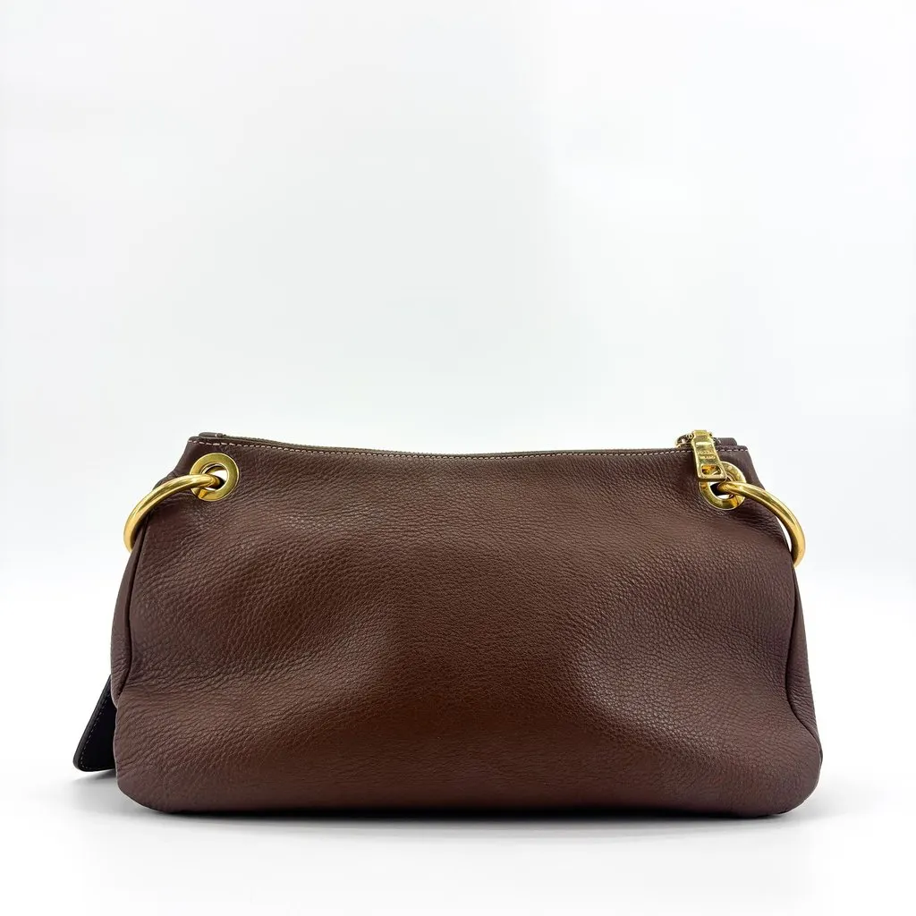 Prada Vitello Phenix Shoulder Bag Brown Brown Leather Good - Back View