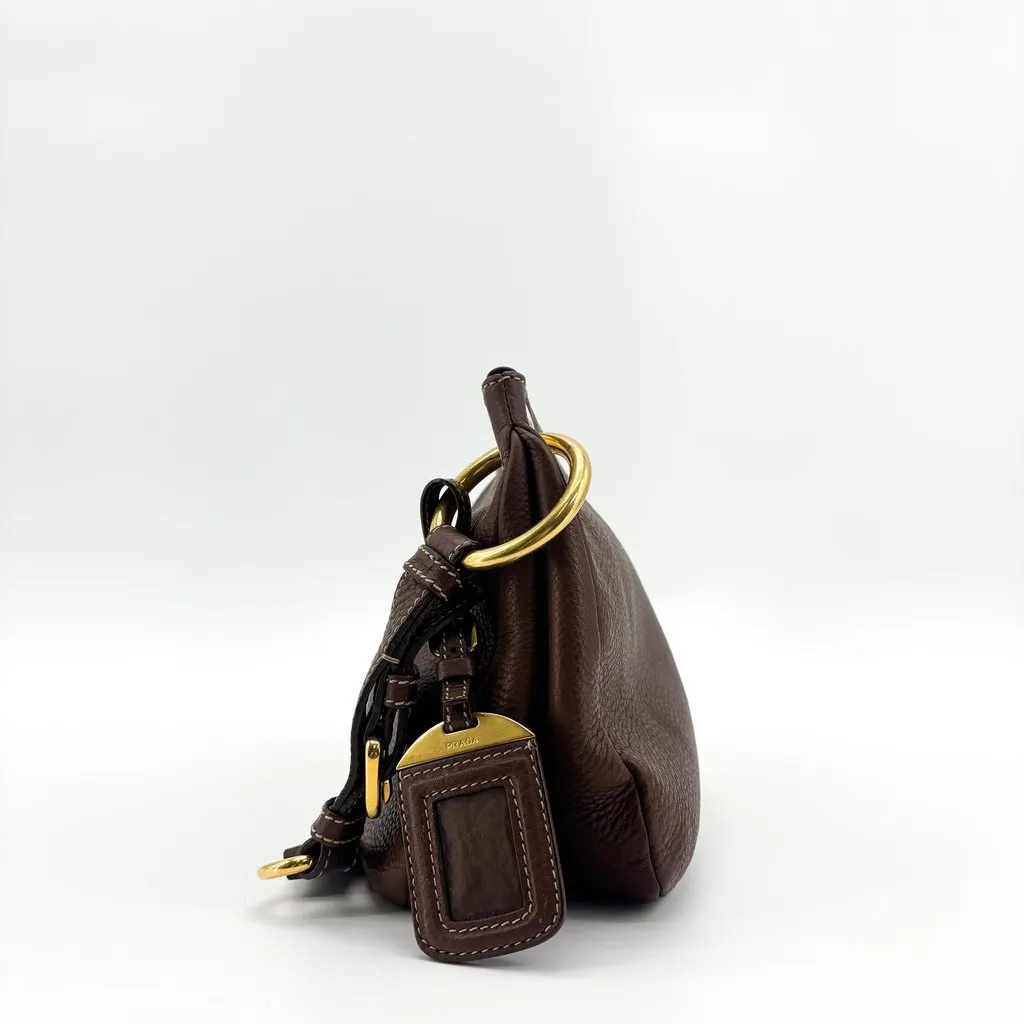 Prada Vitello Phenix Shoulder Bag Brown Brown Leather Good - Inside View