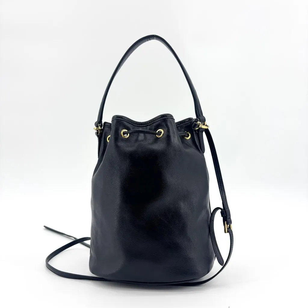 Prada Leather Duet Bucket Bag Black Black Leather Good - Back View
