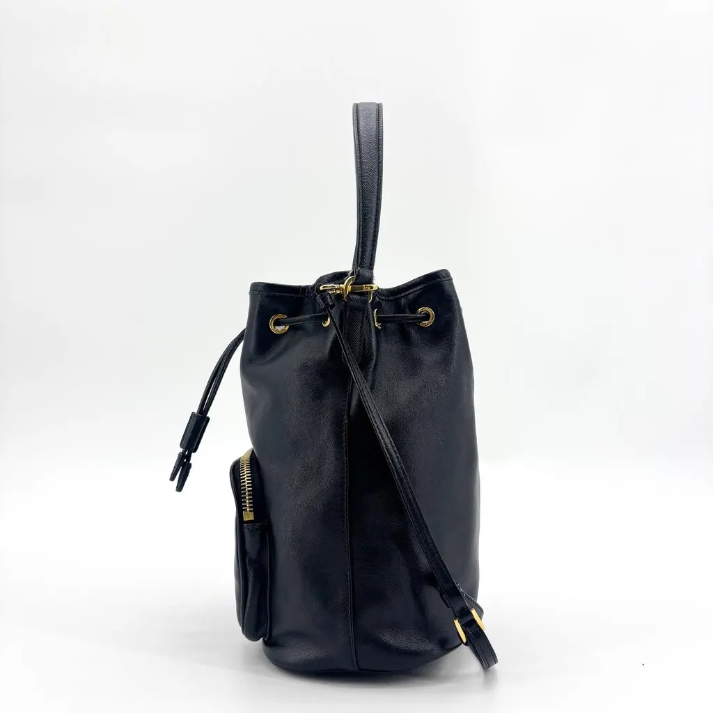Prada Leather Duet Bucket Bag Black Black Leather Good - Inside View