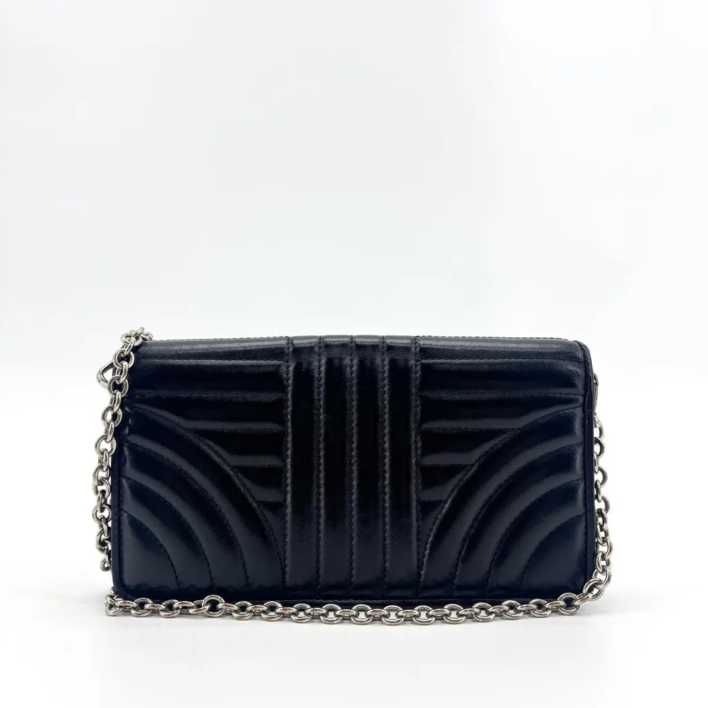 Prada Diagramme Soft Calf Chain Shoulder Bag Black Silver Hardware Black Leather Good - Back View