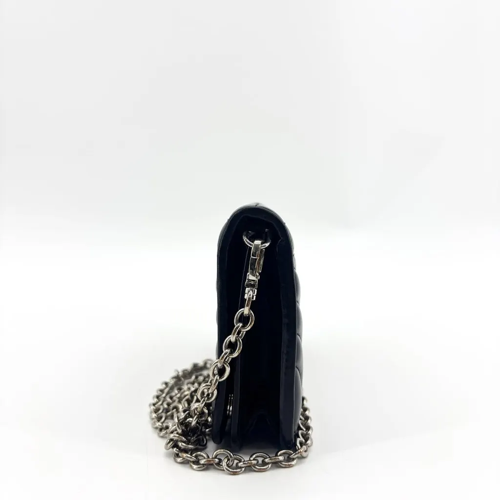 Prada Diagramme Soft Calf Chain Shoulder Bag Black Silver Hardware Black Leather Good - Inside View