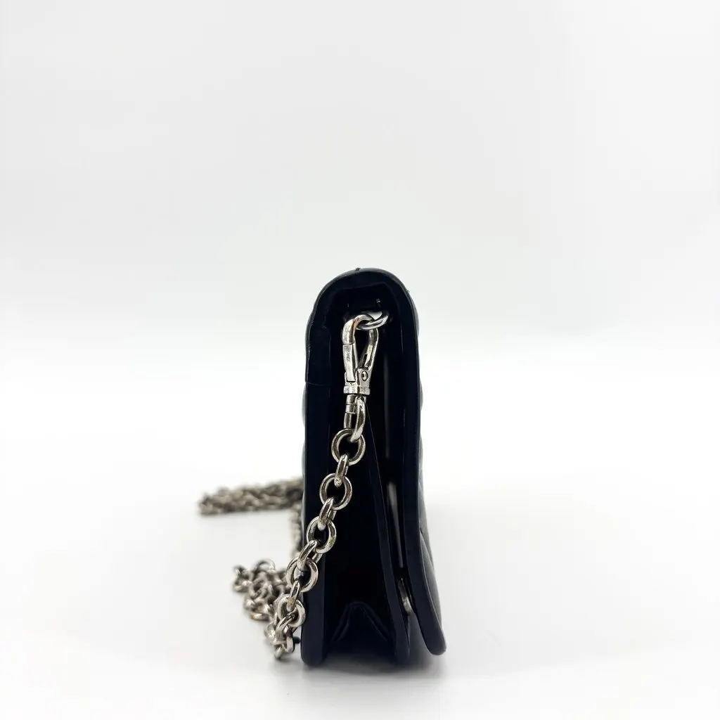 Prada Diagramme Soft Calf Chain Shoulder Bag Black Silver Hardware Black Leather Good - Model View