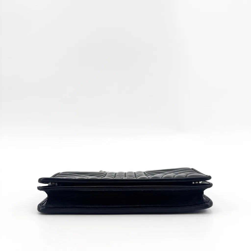 Prada Diagramme Soft Calf Chain Shoulder Bag Black Silver Hardware Black Leather Good - Box View