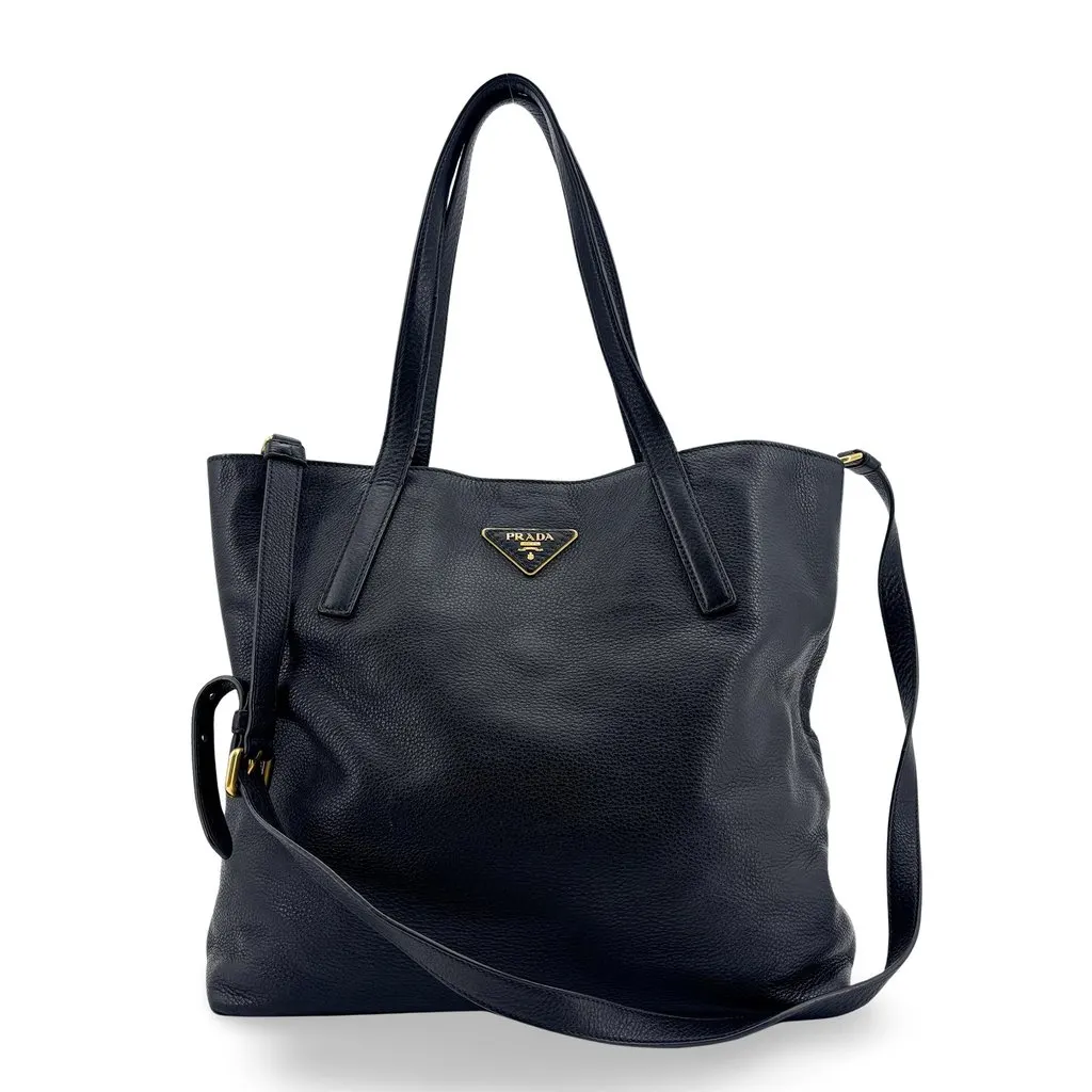 Prada Vitello Phenix Shoulder Tote Bag Navy Navy Leather Good - Front View