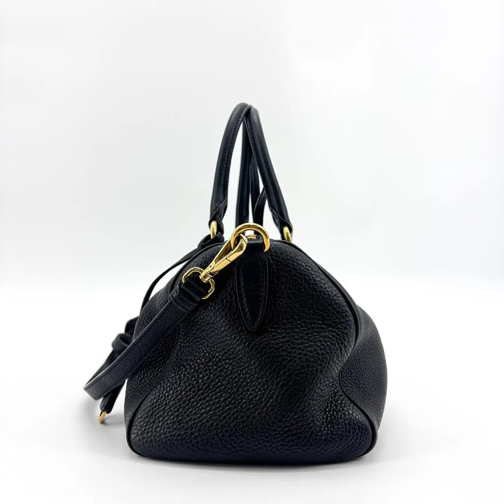 Prada Vitello Phenix Boston Bag Black Gold Black Leather Good - Model View