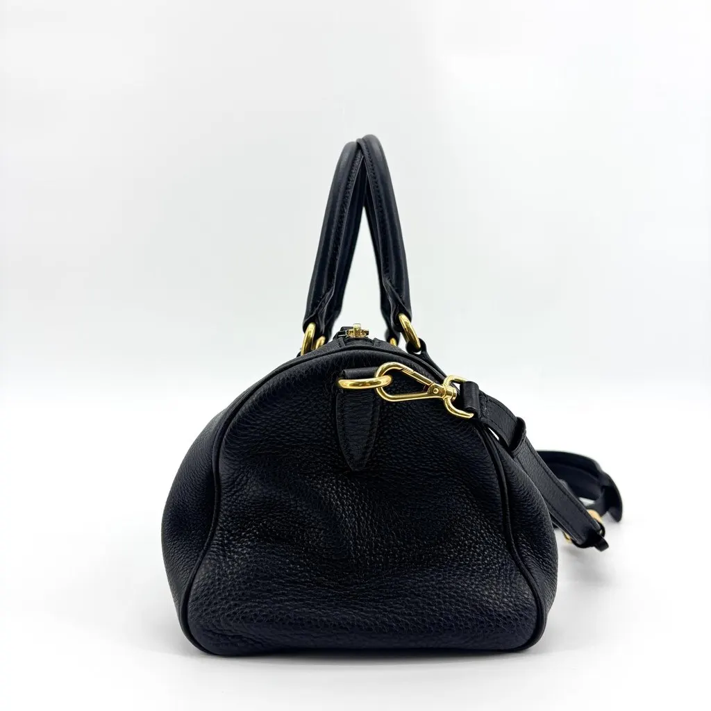 Prada Vitello Phenix Boston Bag Black Gold Black Leather Good - Box View