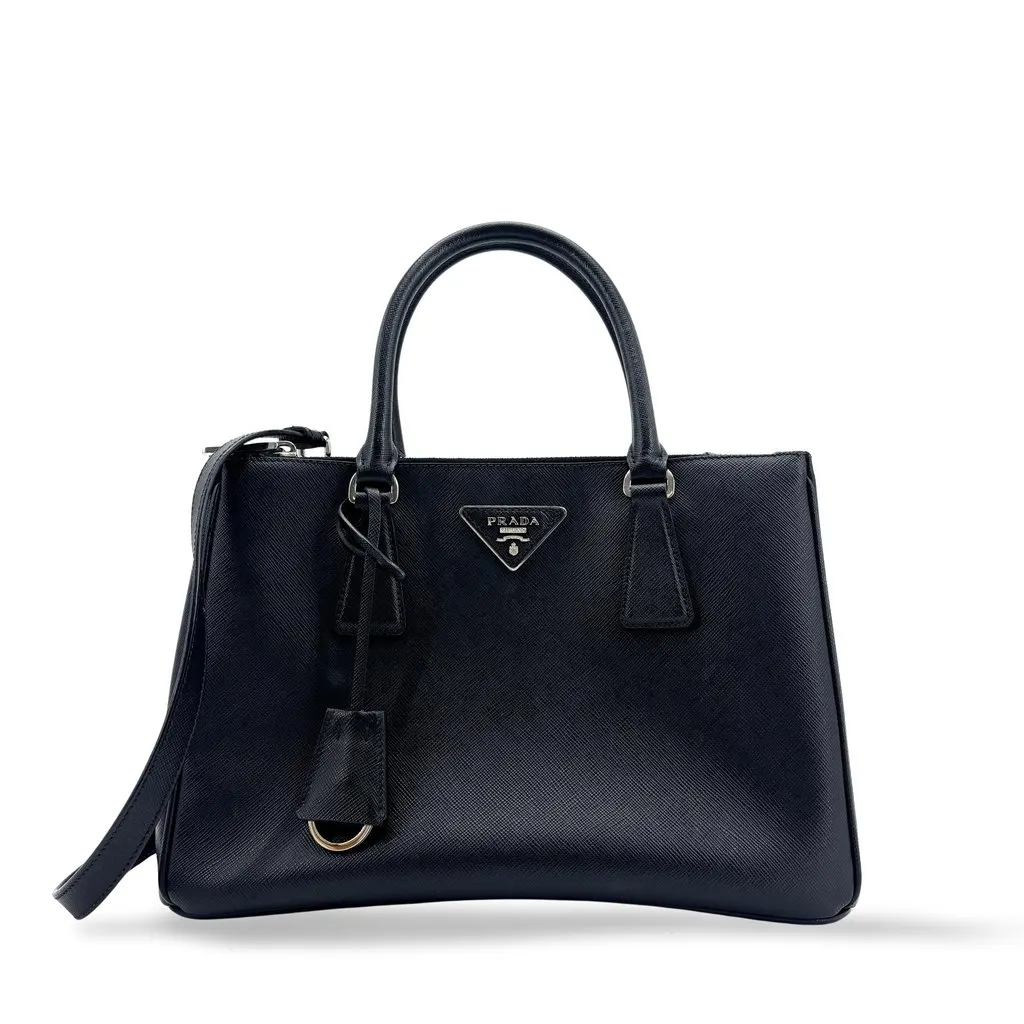 Prada Galleria Saffiano Leather Small Bag Black Black Leather Very good - Front View