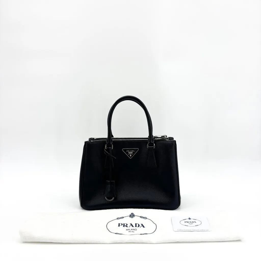 Prada Galleria Saffiano Leather Small Bag Black Black Leather Very good - Back View