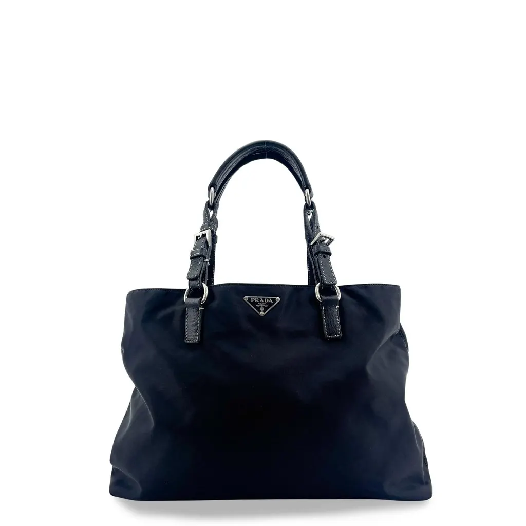 Prada Tessuto Nylon Saffiano Tote Bag Black