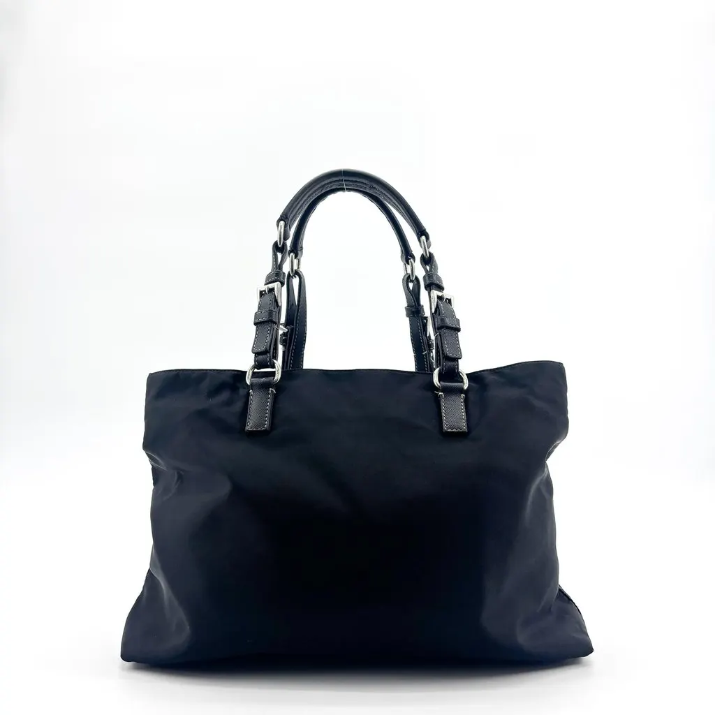 Prada Tessuto Nylon Saffiano Tote Bag Black Black Polyamide Good - Back View